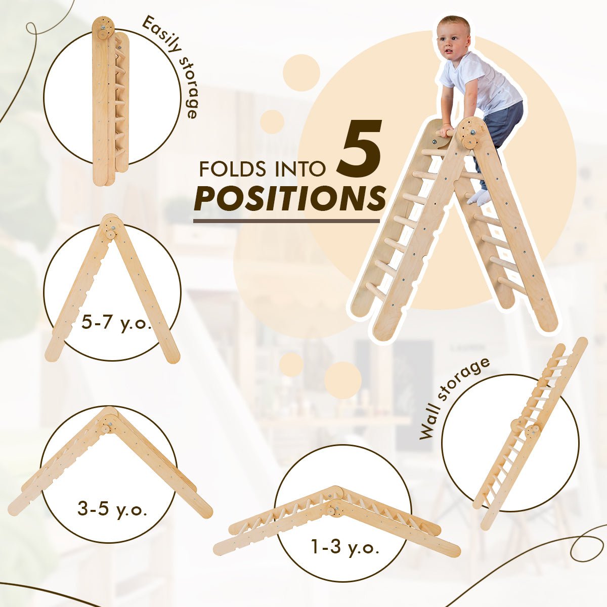 3in1 Montessori Climbing Set: Triangle Ladder + Wooden Arch + Slide Board – Beige NEW by Goodevas