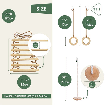 3in1 Swings Set: Rope Ladder + Gymnastic Rings + Disc Rope Swing by Goodevas