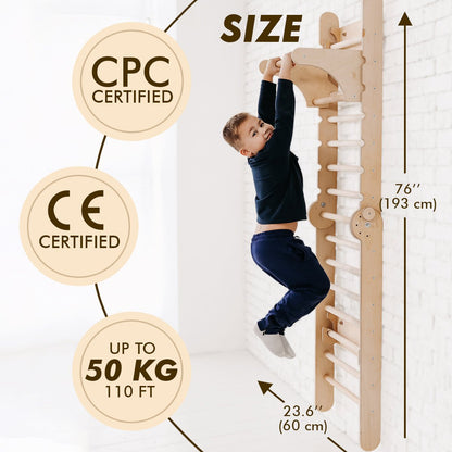 3in1 Wooden Swedish Wall / Climbing ladder for Children + Swing Set + Slide Board by Goodevas