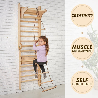 3in1 Wooden Swedish Wall / Climbing ladder for Children + Swing Set + Slide Board by Goodevas