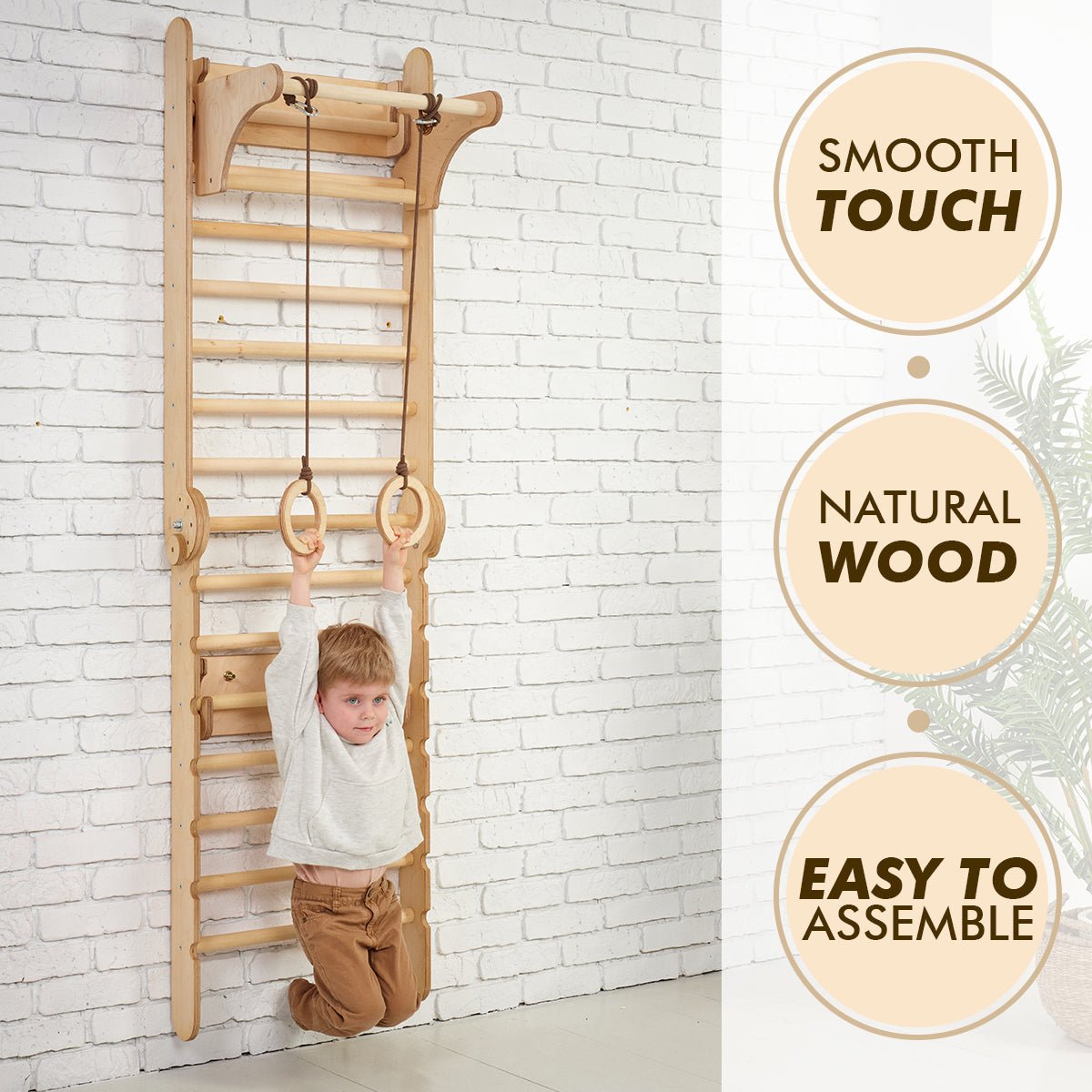 3in1 Wooden Swedish Wall / Climbing ladder for Children + Swing Set + Slide Board by Goodevas