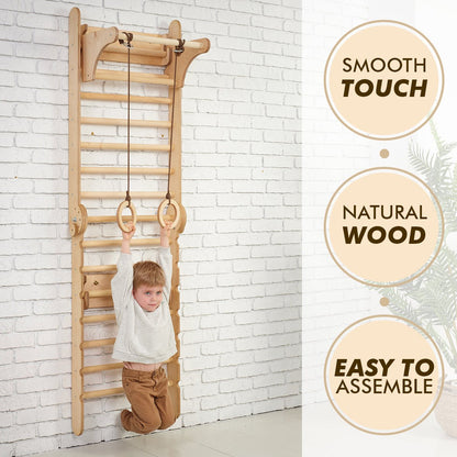 3in1 Wooden Swedish Wall / Climbing ladder for Children + Swing Set + Slide Board by Goodevas