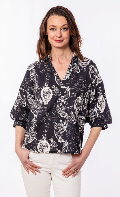Oversized Puff Sleeve Black White