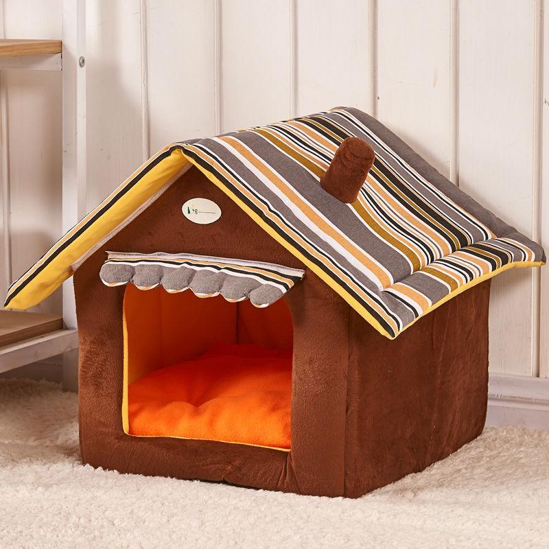 Cozy Striped Foldable Pet House And Bed by Dog Hugs Cat