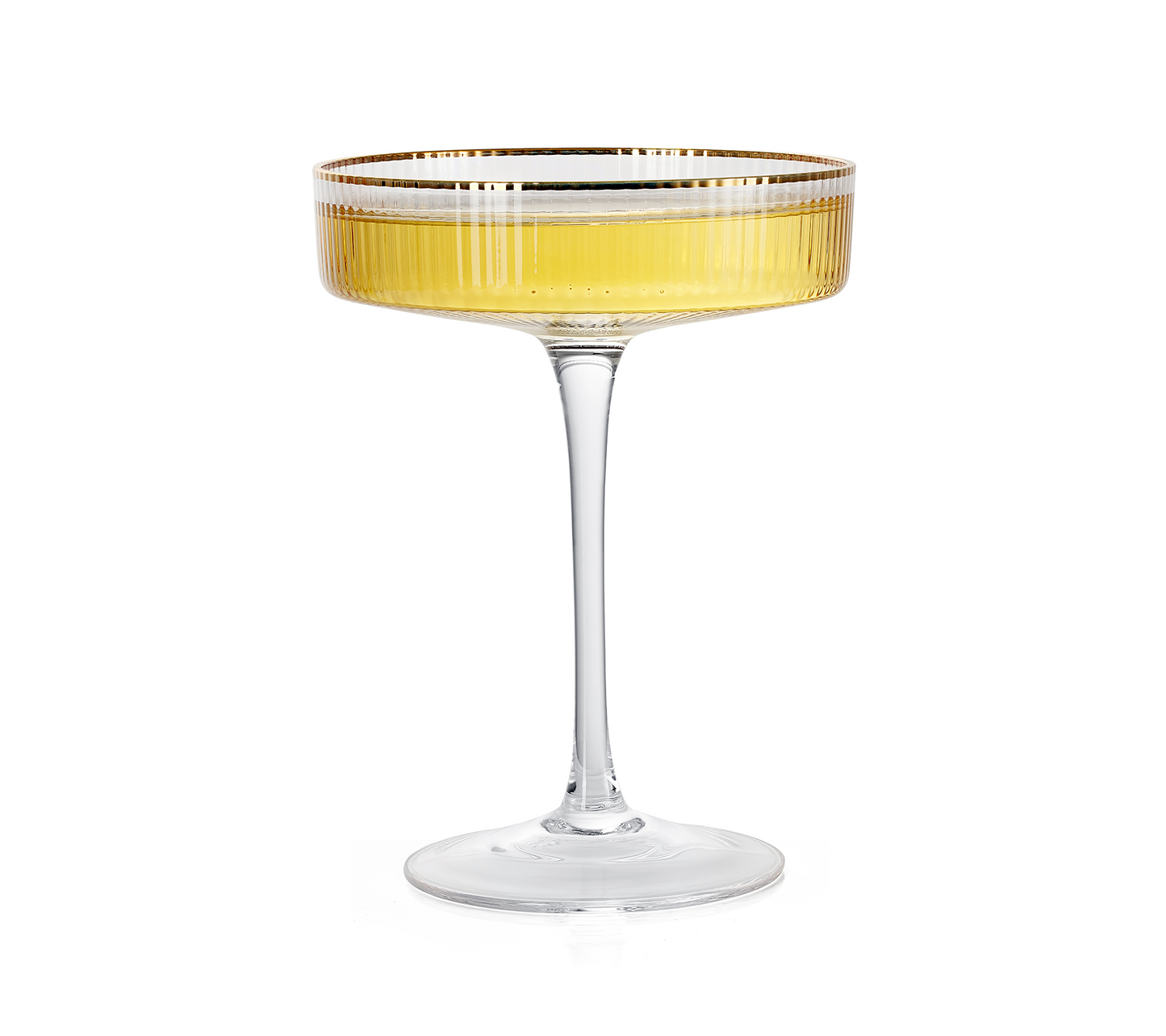 Gold Rim Ribbed Coupe Glasses 8oz Set of 4