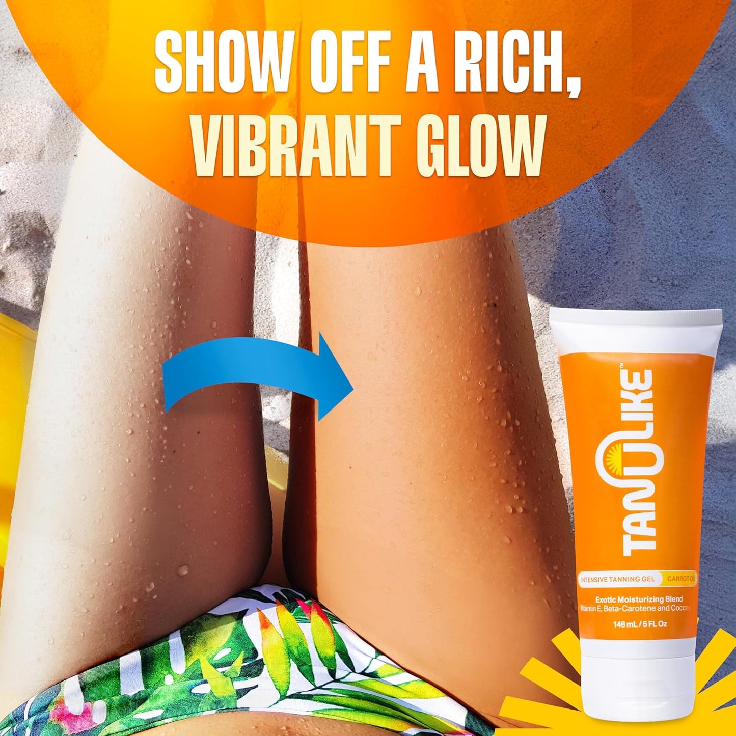 Exotic Carrot Tanning Gel Accelerator - Advanced Moisturizing Formula with Vitamin E, Beta-Carotene, and Coconut Oil - Luxurious Coconut Carrot Fragrance - No SPF - 148Ml/5 Fl Oz