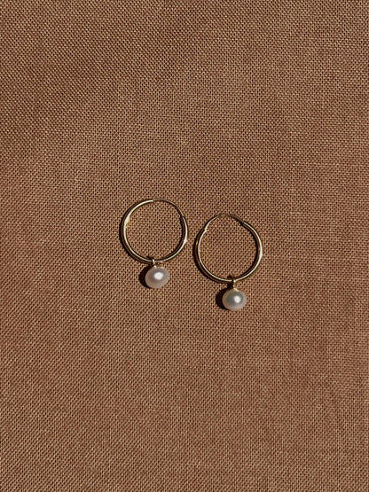 14K Yellow Gold Pearl Mini Hoops by Toasted Jewelry