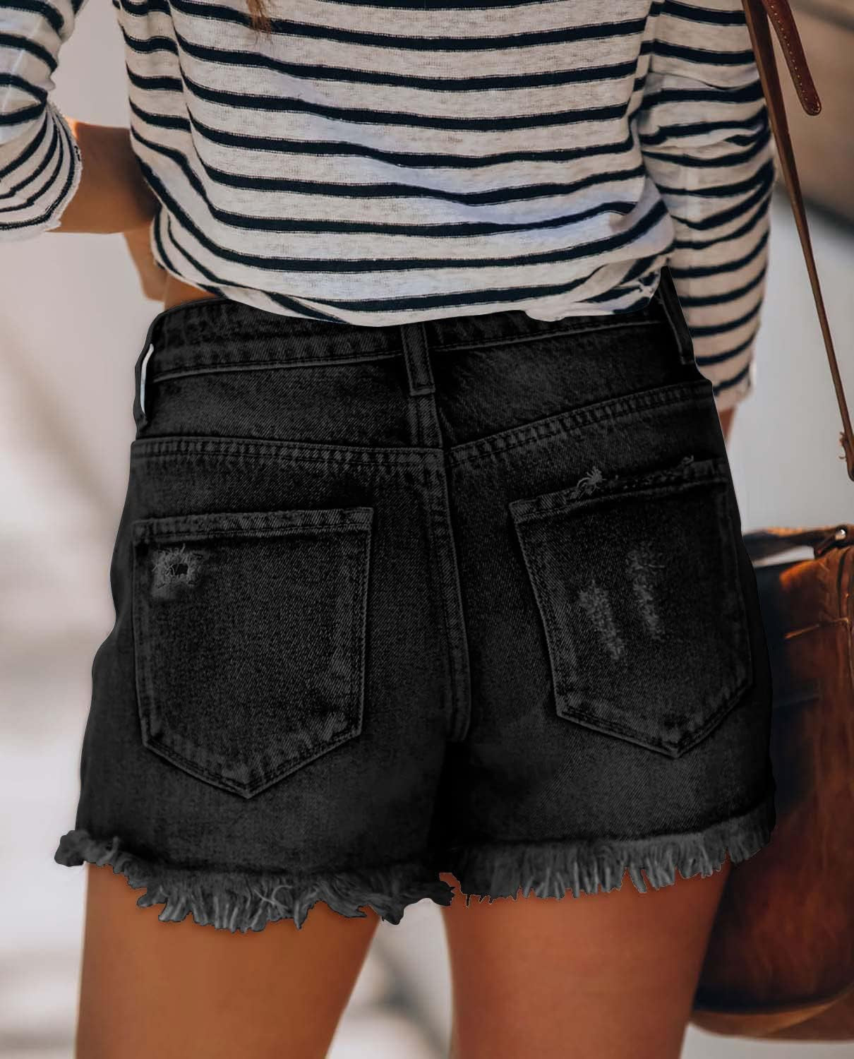 Women'S Denim Shorts Mid Waist Ripped Distressed