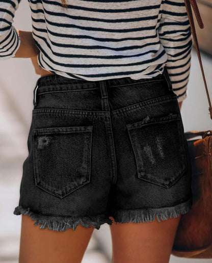 Women'S Denim Shorts Mid Waist Ripped Distressed
