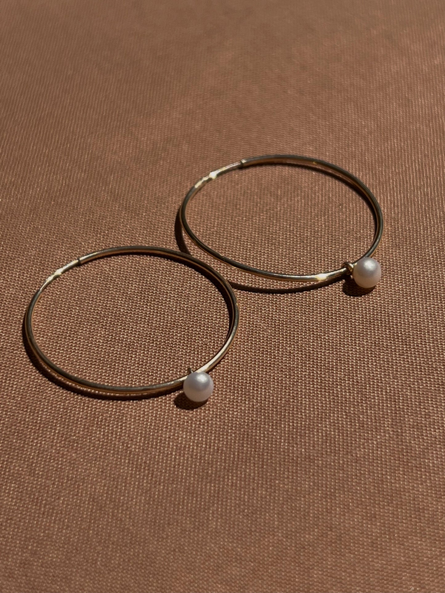 14K Yellow Gold Pearl Hoops by Toasted Jewelry