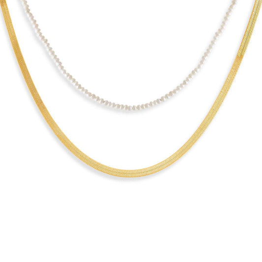 Gold Pearled Liquid Gold Necklace Combo Set - Adina's Jewels