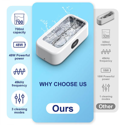 Ultrasonic Jewelry Ring Cleaner, 700Ml(24Oz), 49Khz, 48W,Multiple Digital Display Modes Convenient Jewelry Cleaner for Jewelry, Eyeglasses, Keys, Combs, Coins, Razor Heads