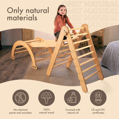 4in1 Montessori Climbing Frame Set: Triangle Ladder + Arch/Rocker + Slide Board/Ramp + Netting rope by Goodevas