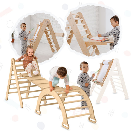 4in1 Montessori Climbing Set: Triangle Ladder + Climbing Arch + Slide Board + Art Addition by Goodevas