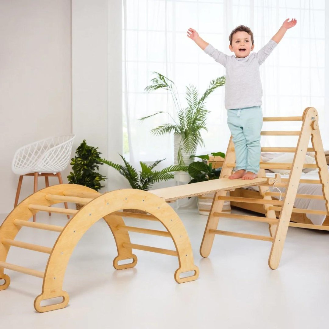 4in1 Montessori Climbing Set: Triangle Ladder + Climbing Arch + Slide Board + Art Addition by Goodevas