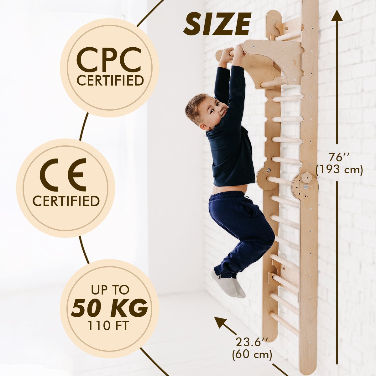 4in1 Wooden Swedish Wall / Climbing ladder for Children + Swing Set + Slide Board + Art Add-on by Goodevas