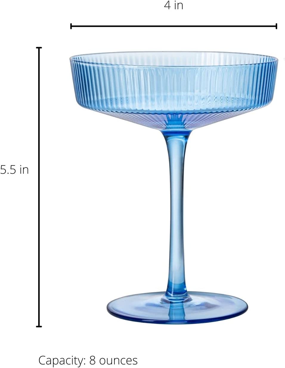 Blue Ribbed Coupe Cocktail Glasses 8oz Set of 2