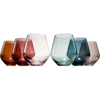 Pastel Colored Stemless Crystal Wine Glass Set of 6