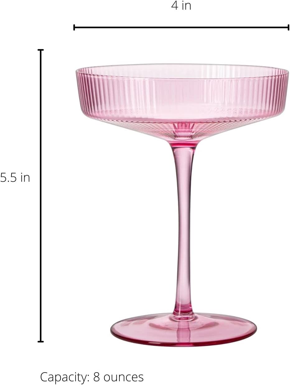 Pink Ribbed Coupe Glasses 8oz Set of 2