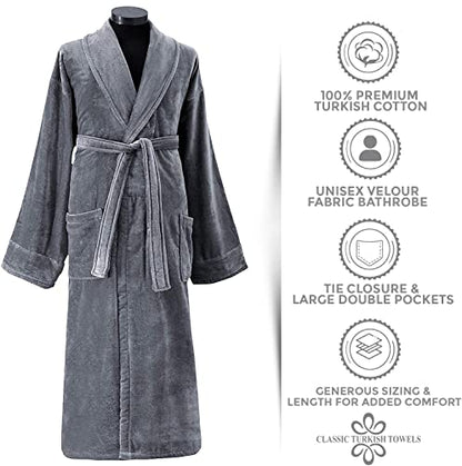 Unisex Luxury Plush Velour Premium Cotton Bathrobe (Single Pack) by Classic Turkish Towels