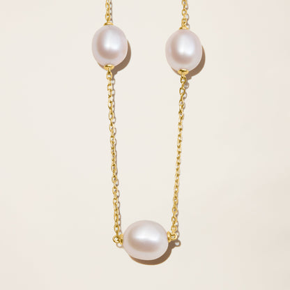 14k Solid Gold Cultured Pearl Station Necklace by Italic