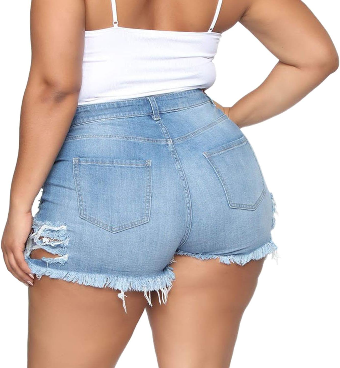 Women'S Denim Jean Shorts Distressed Hem Ripped Mid Rise Stretchy Denim Shorts