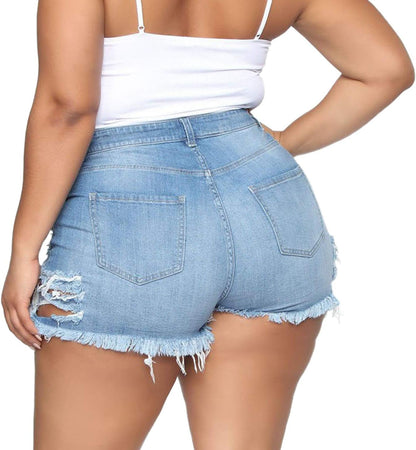 Women'S Denim Jean Shorts Distressed Hem Ripped Mid Rise Stretchy Denim Shorts