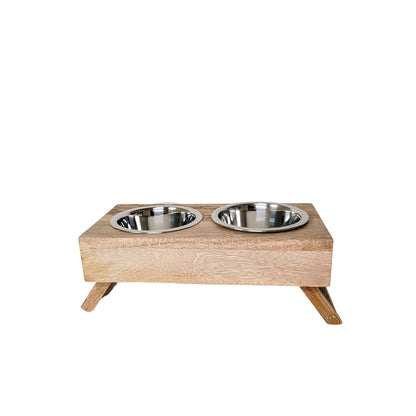 Eco-Friendly Elevated Dog Wood Feeder Natural