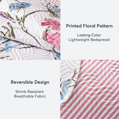Kasentex Spring Floral Quilt Set - Lightweight & Reversible - Cozy & Stylish Bedding - Machine Washable, Room Decor, Graduation Gifts