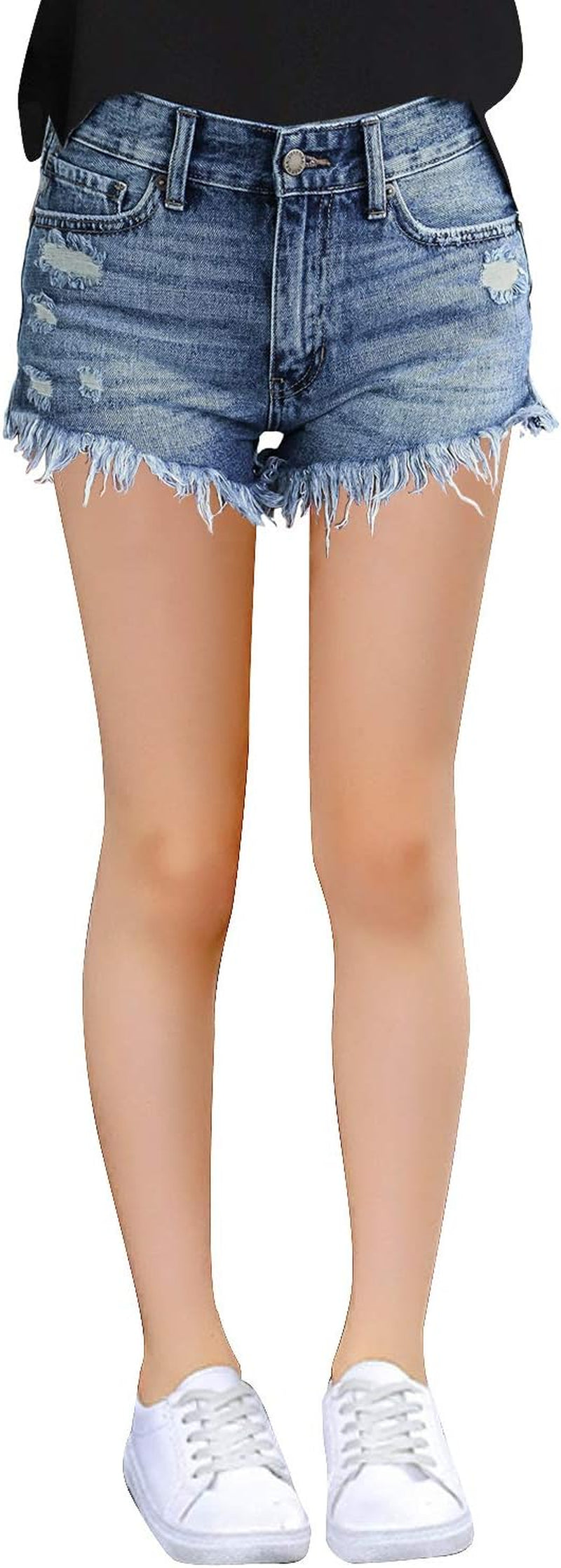 Denim Shorts Frayed Raw Hem Ripped Denim Jean Shorts
