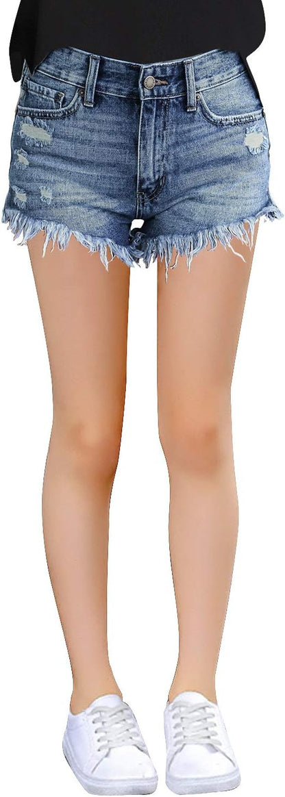 Denim Shorts Frayed Raw Hem Ripped Denim Jean Shorts