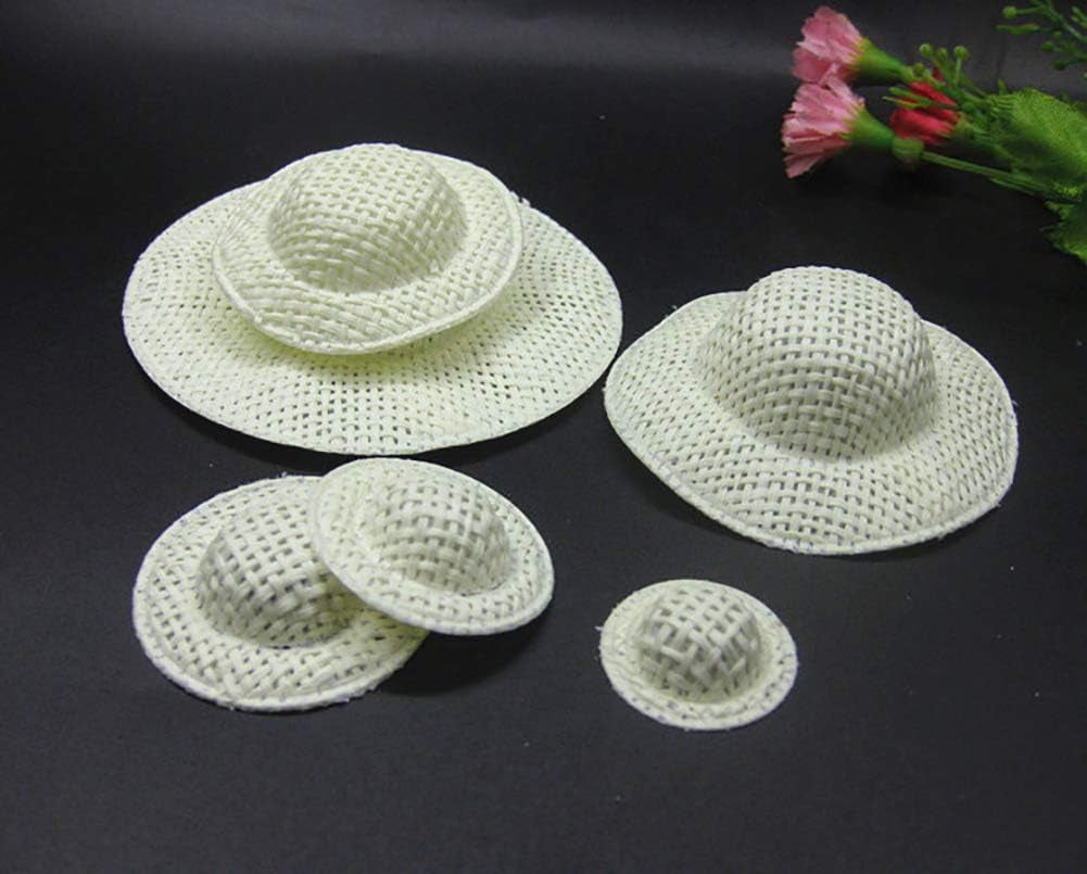 24 Pcs Mini Straw Hats Miniature Knitting Hats Paper Fabric Cap for Mini House DIY Craft Decoration Accessories White
