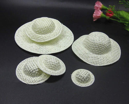 24 Pcs Mini Straw Hats Miniature Knitting Hats Paper Fabric Cap for Mini House DIY Craft Decoration Accessories White