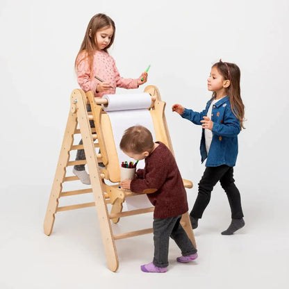 5in1 Montessori Climbing Set: Triangle Ladder + Climbing Arch + Slide Board + Climbing Net + Art Addition by Goodevas