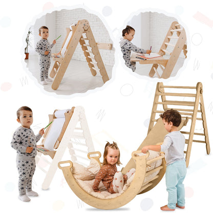 5in1 Montessori Climbing Set: Triangle Ladder + Climbing Arch + Slide Board + Cushion + Art Addition by Goodevas