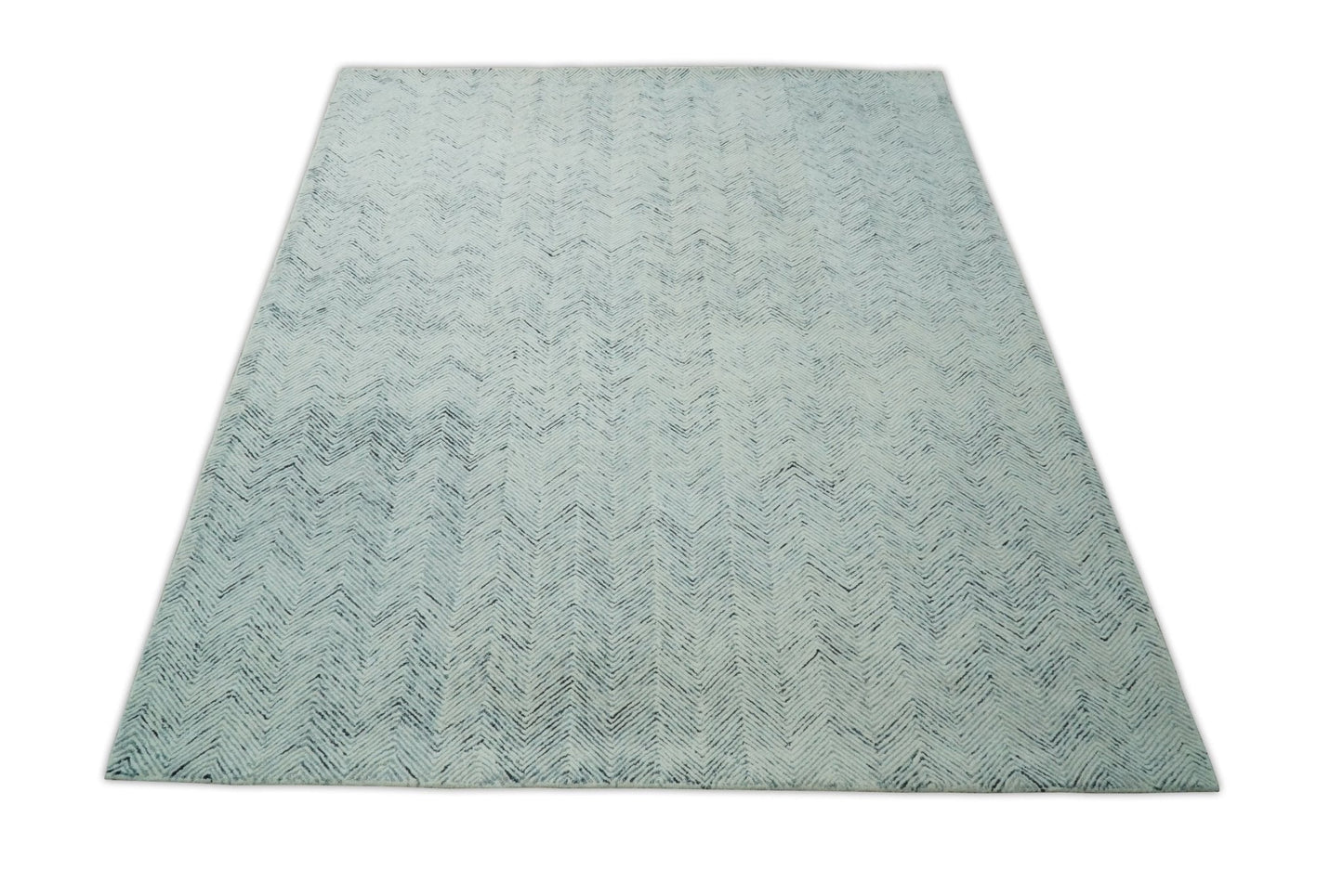 Modern Style Hand Tufted Blue and Ivory Area Rug
