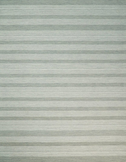 Modern Stripes Pattern Grey and Ivory Hand Tufted Wool Area Rug