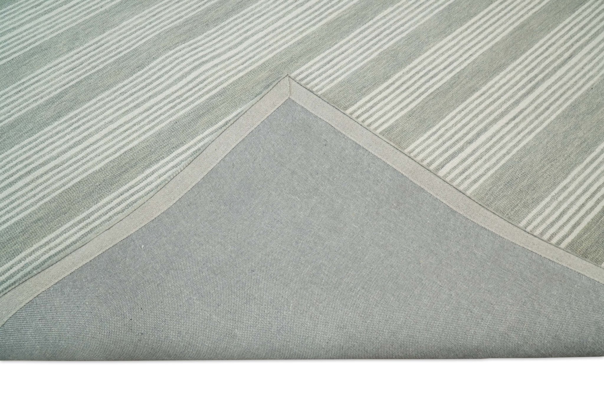 Modern Stripes Pattern Grey and Ivory Hand Tufted Wool Area Rug