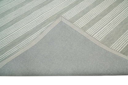 Modern Stripes Pattern Grey and Ivory Hand Tufted Wool Area Rug