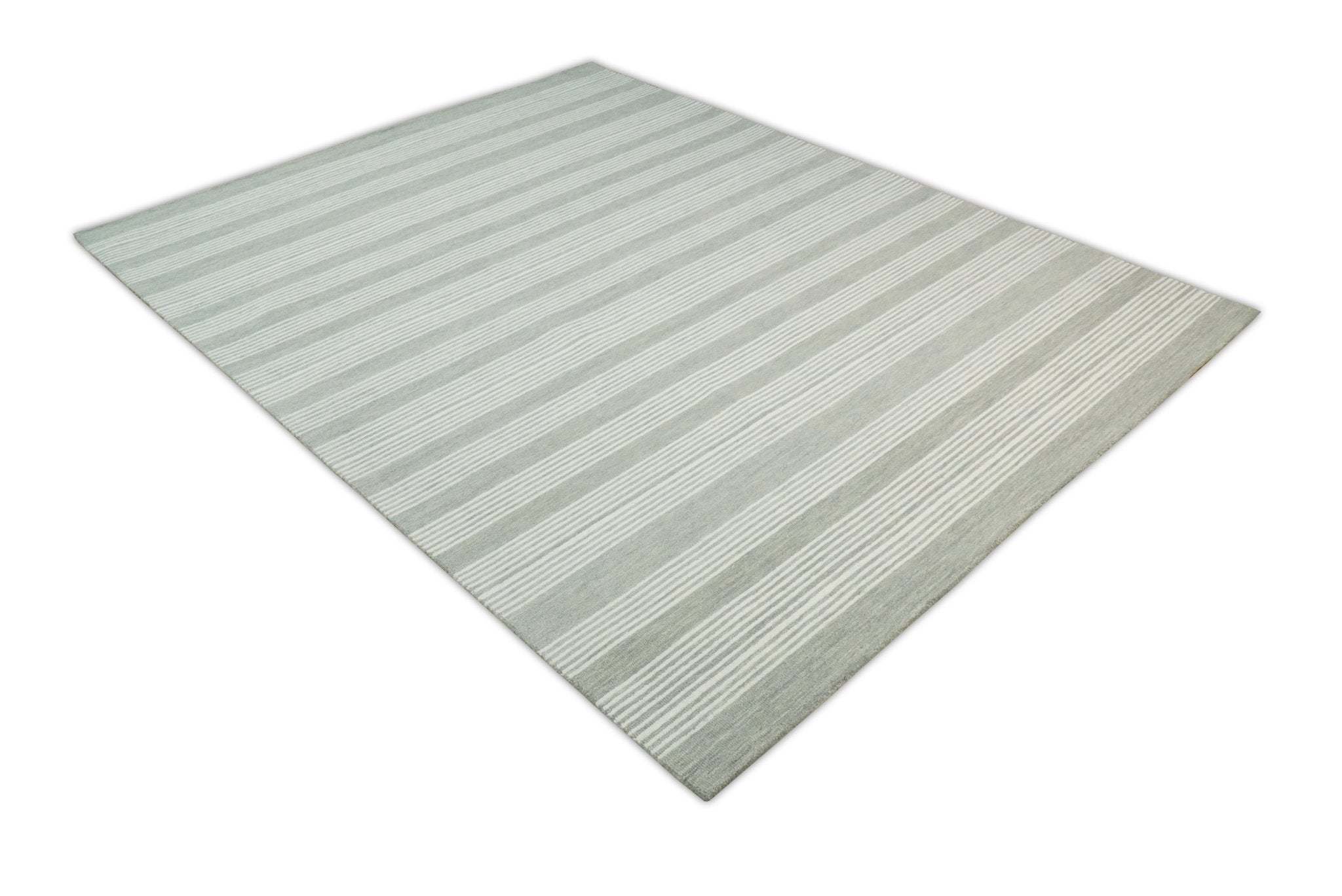 Modern Stripes Pattern Grey and Ivory Hand Tufted Wool Area Rug