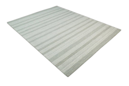Modern Stripes Pattern Grey and Ivory Hand Tufted Wool Area Rug