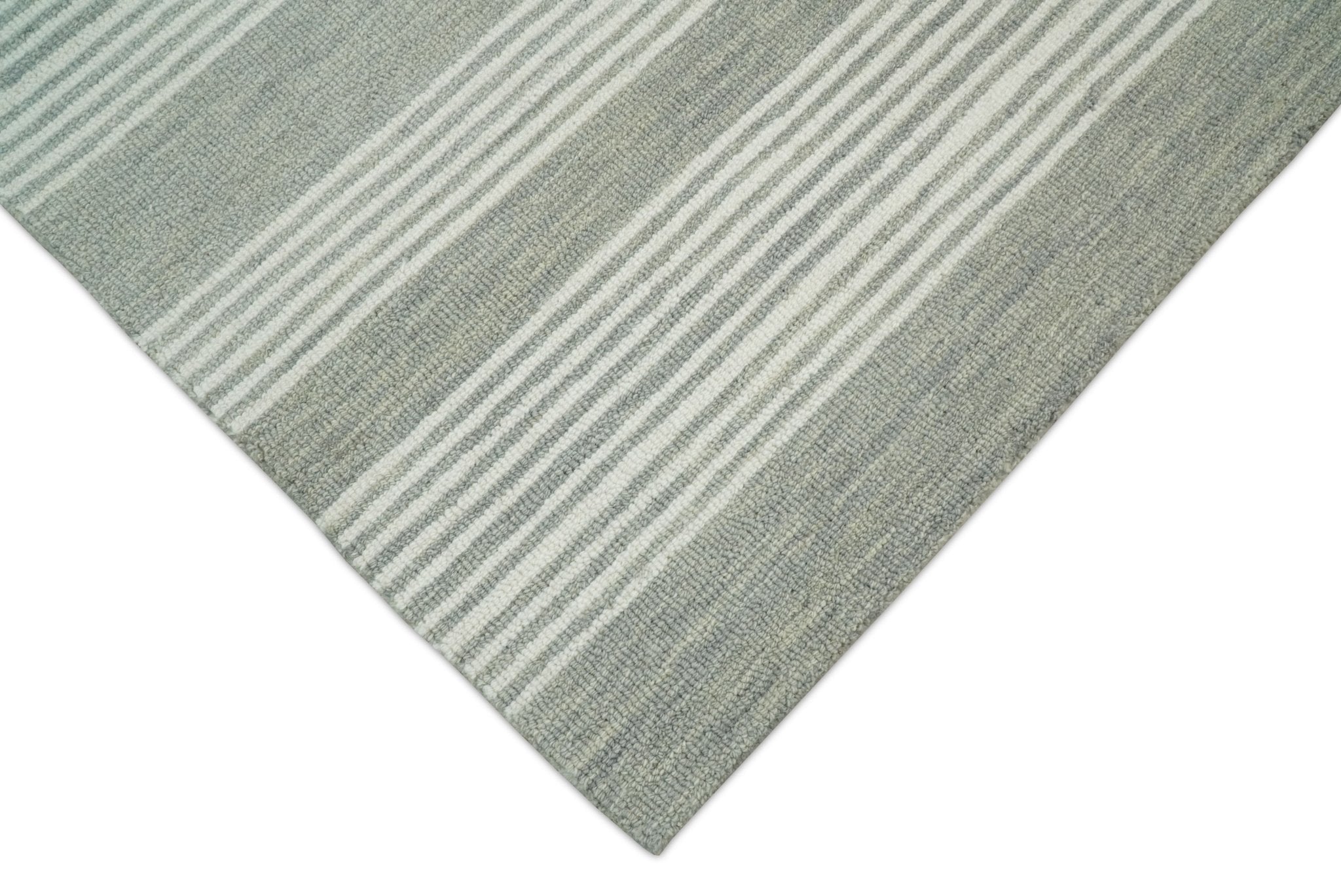 Modern Stripes Pattern Grey and Ivory Hand Tufted Wool Area Rug