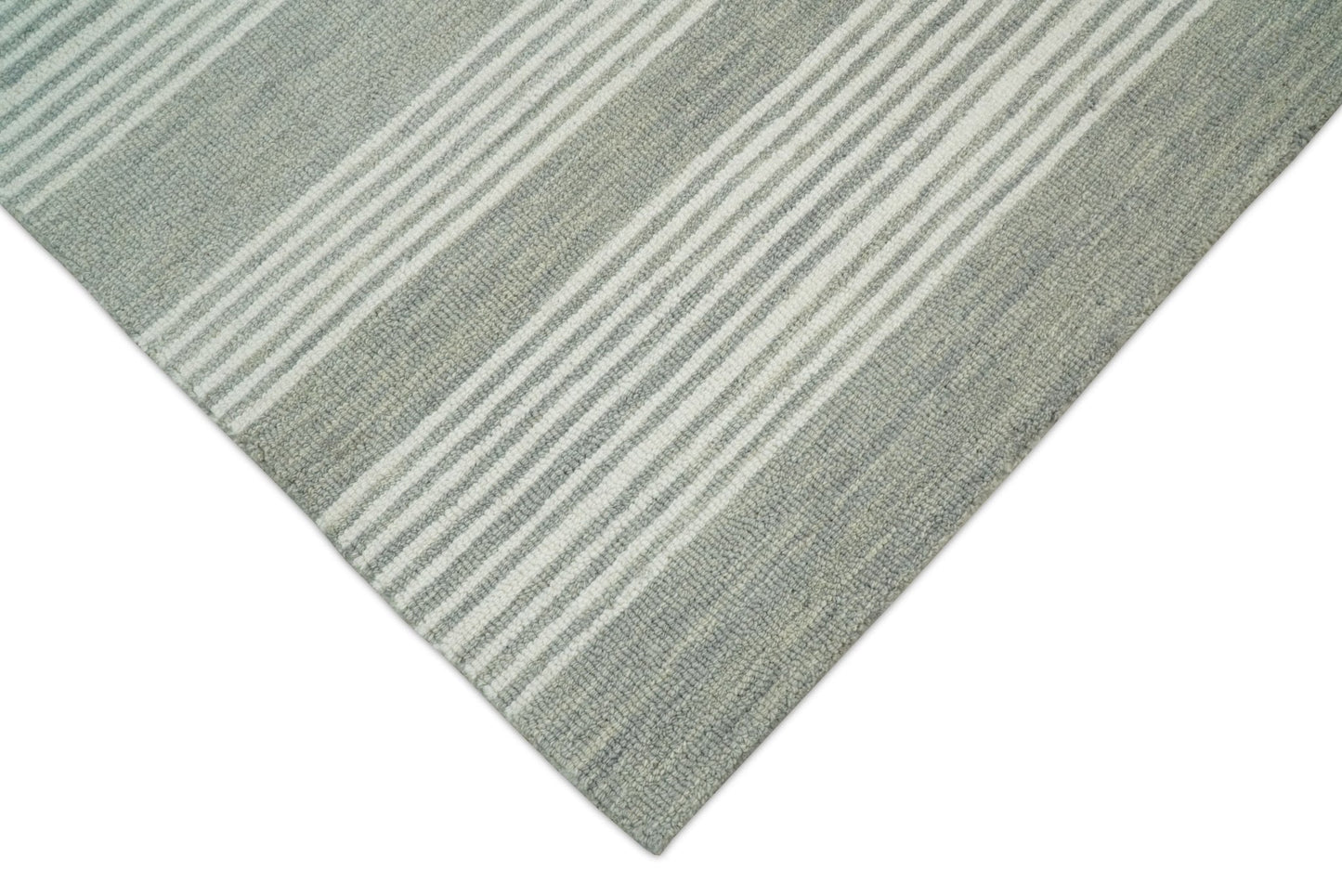 Modern Stripes Pattern Grey and Ivory Hand Tufted Wool Area Rug
