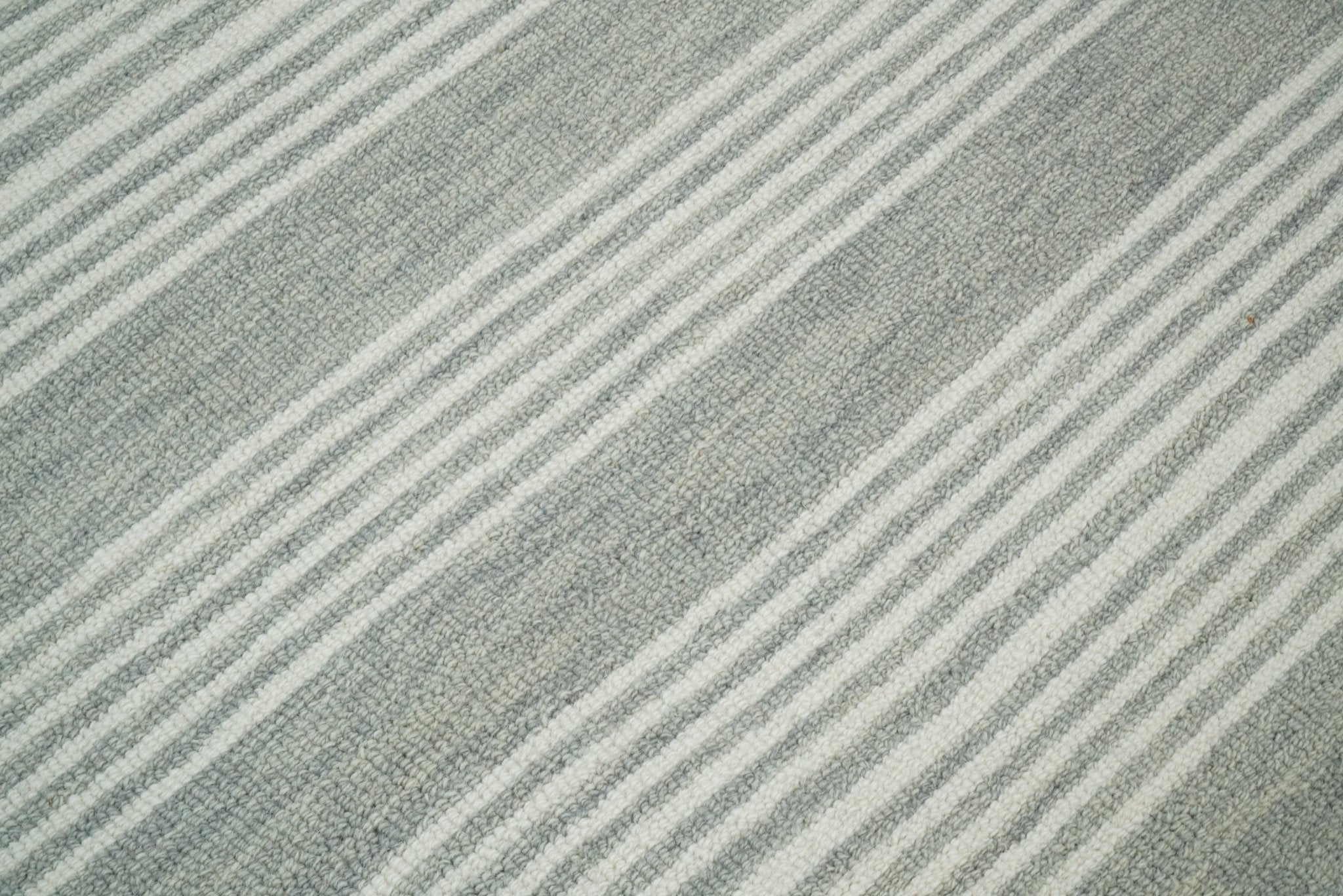 Modern Stripes Pattern Grey and Ivory Hand Tufted Wool Area Rug