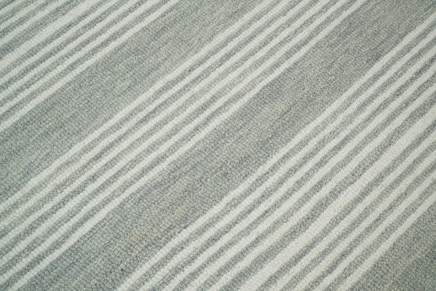 Modern Stripes Pattern Grey and Ivory Hand Tufted Wool Area Rug