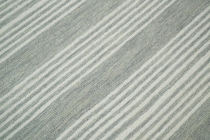 Modern Stripes Pattern Grey and Ivory Hand Tufted Wool Area Rug