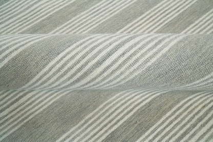 Modern Stripes Pattern Grey and Ivory Hand Tufted Wool Area Rug