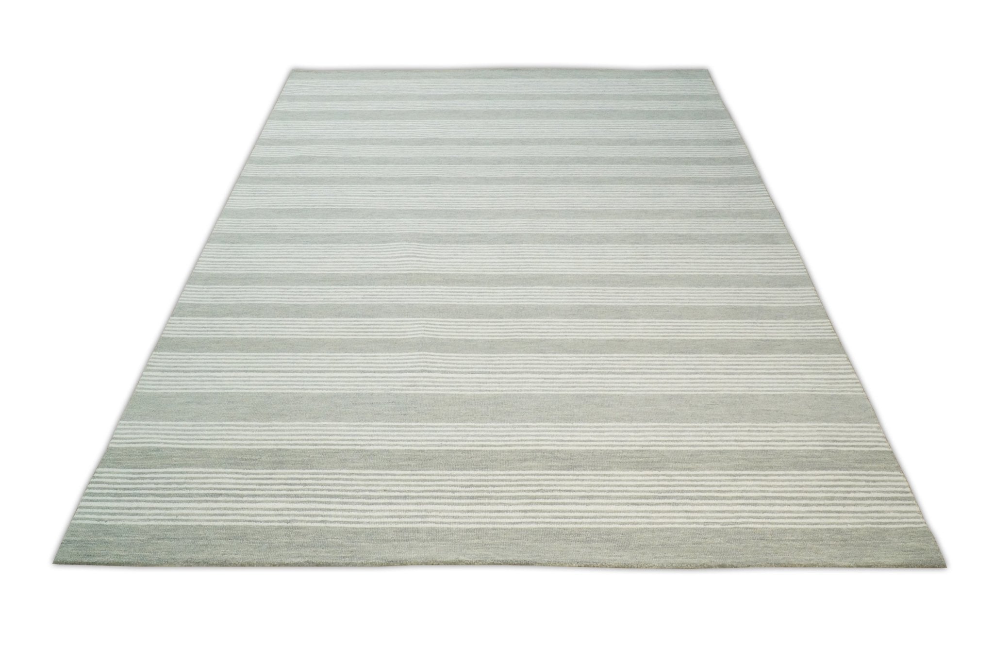 Modern Stripes Pattern Grey and Ivory Hand Tufted Wool Area Rug