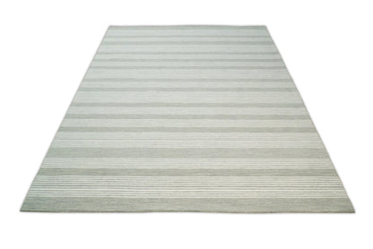 Modern Stripes Pattern Grey and Ivory Hand Tufted Wool Area Rug