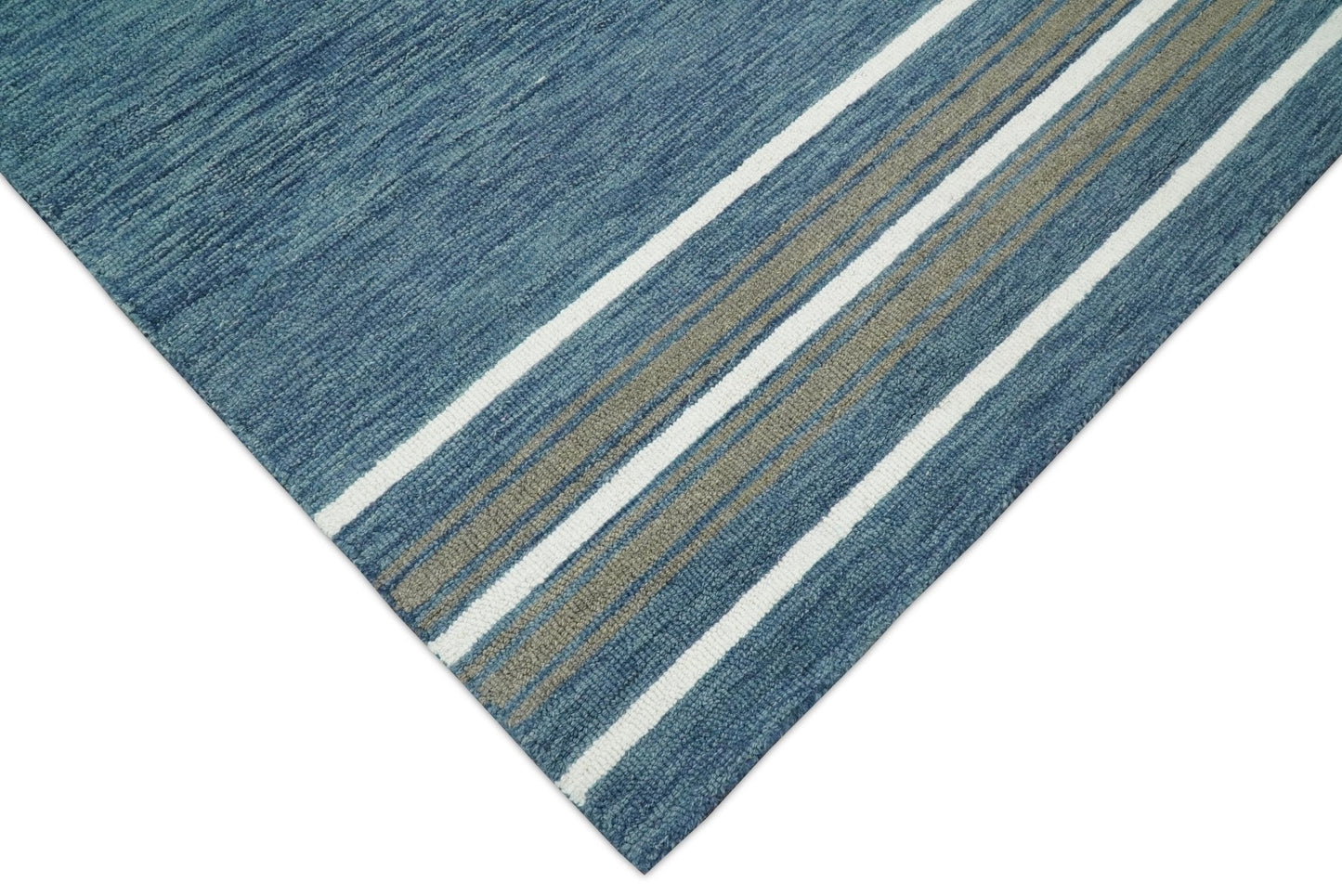 Modern Solid Design Blue Hand Tufted Wool Area Rug